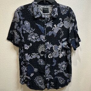 Denim & flower Ricky Singh med / large button down navy skulls crows paisley